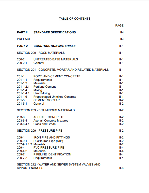 Part II - Standard Specifications
