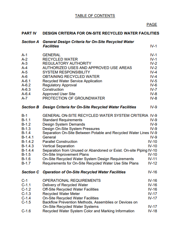 Part IV - Design Criteria for On-site Recycled Water Facilities