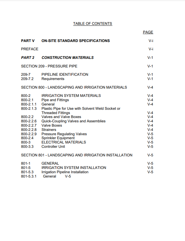 Part V - On-Site Standard Specifications